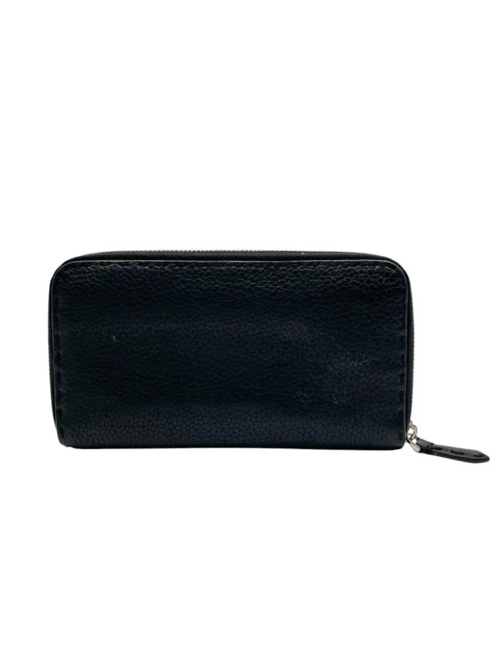 Fendi Wallet Selleria Zip Around Leather Marais the Black Silver Classic Simple